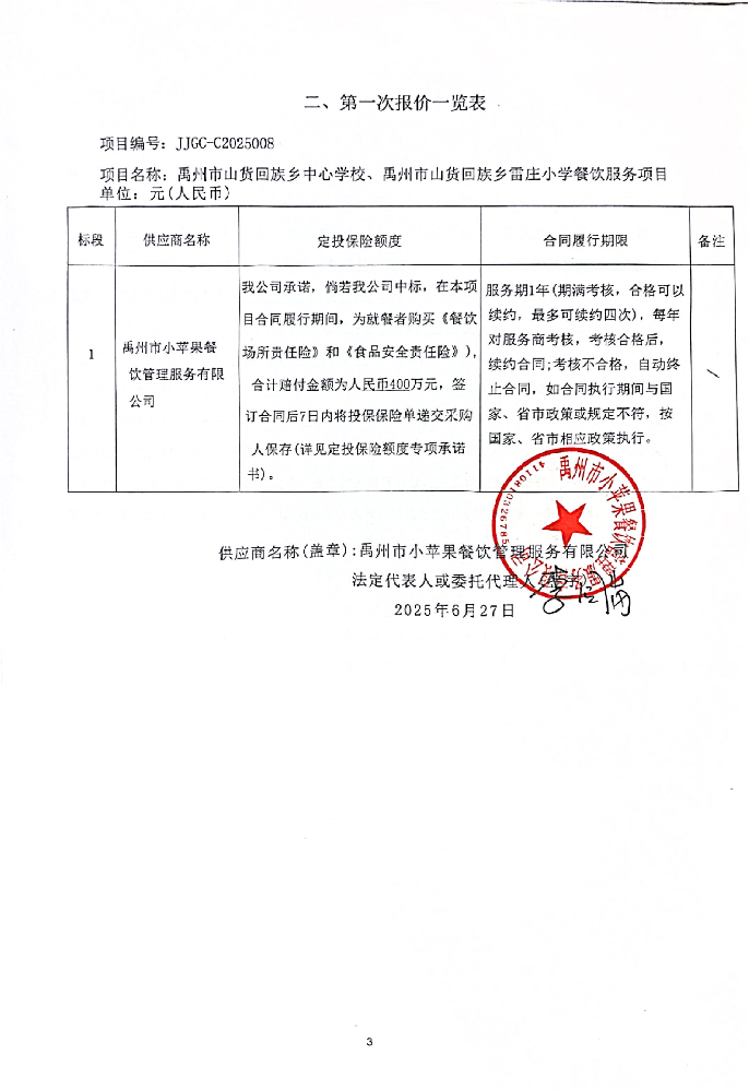 禹州市山貨回族鄉(xiāng)中心學校、禹州市山貨回族鄉(xiāng)雷莊小學餐飲服務項目  成交公告